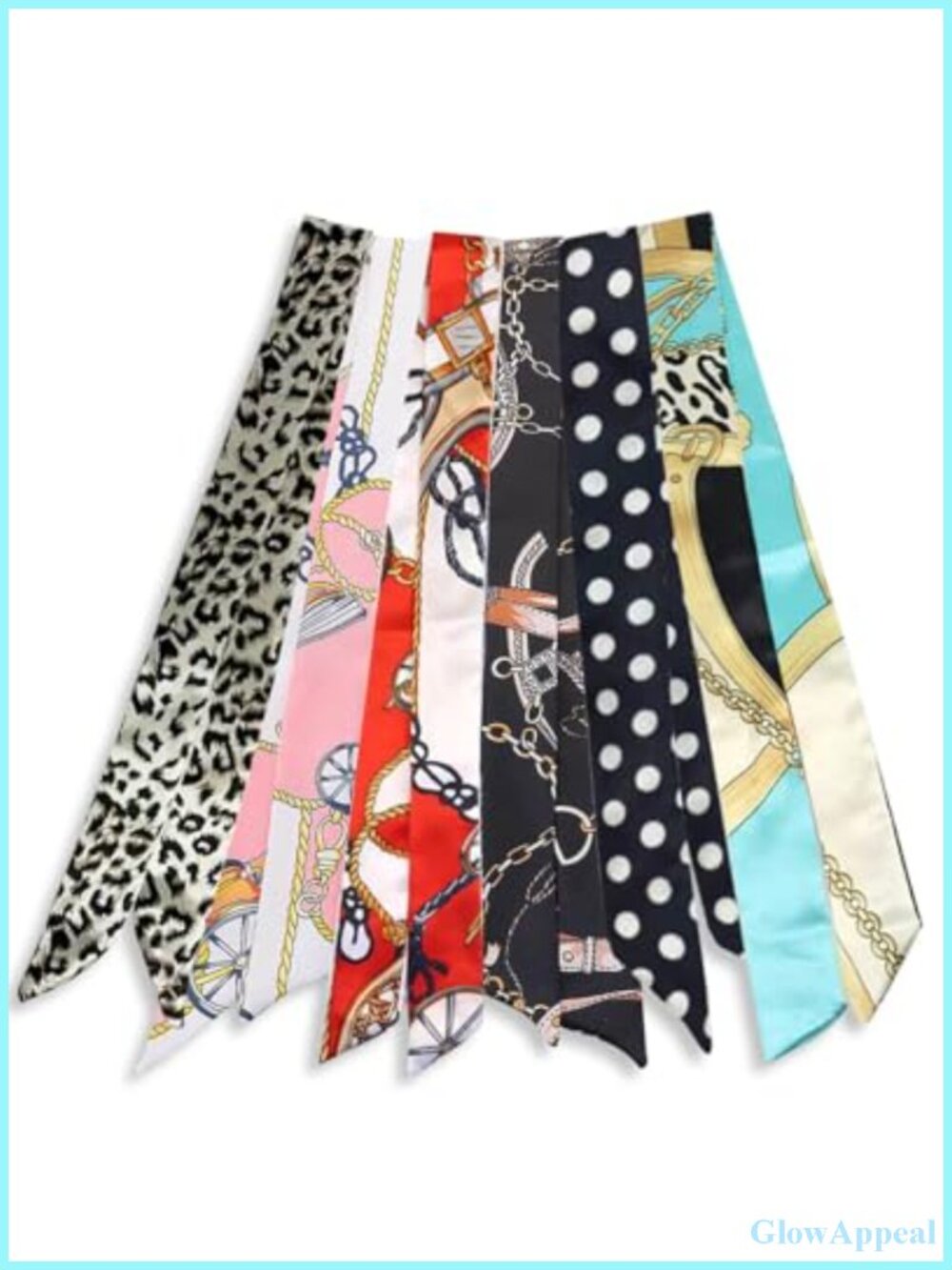 6 Pack Art Silk Fashion Scarves for Women, Neck Scarf & Handbag Handle Wrap,